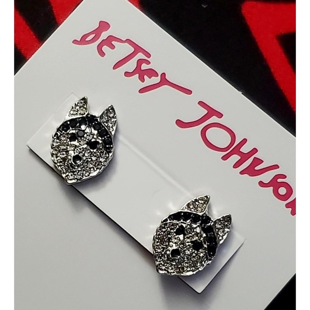 Husky dog earrings silver studs ,rhinestones puppy love
